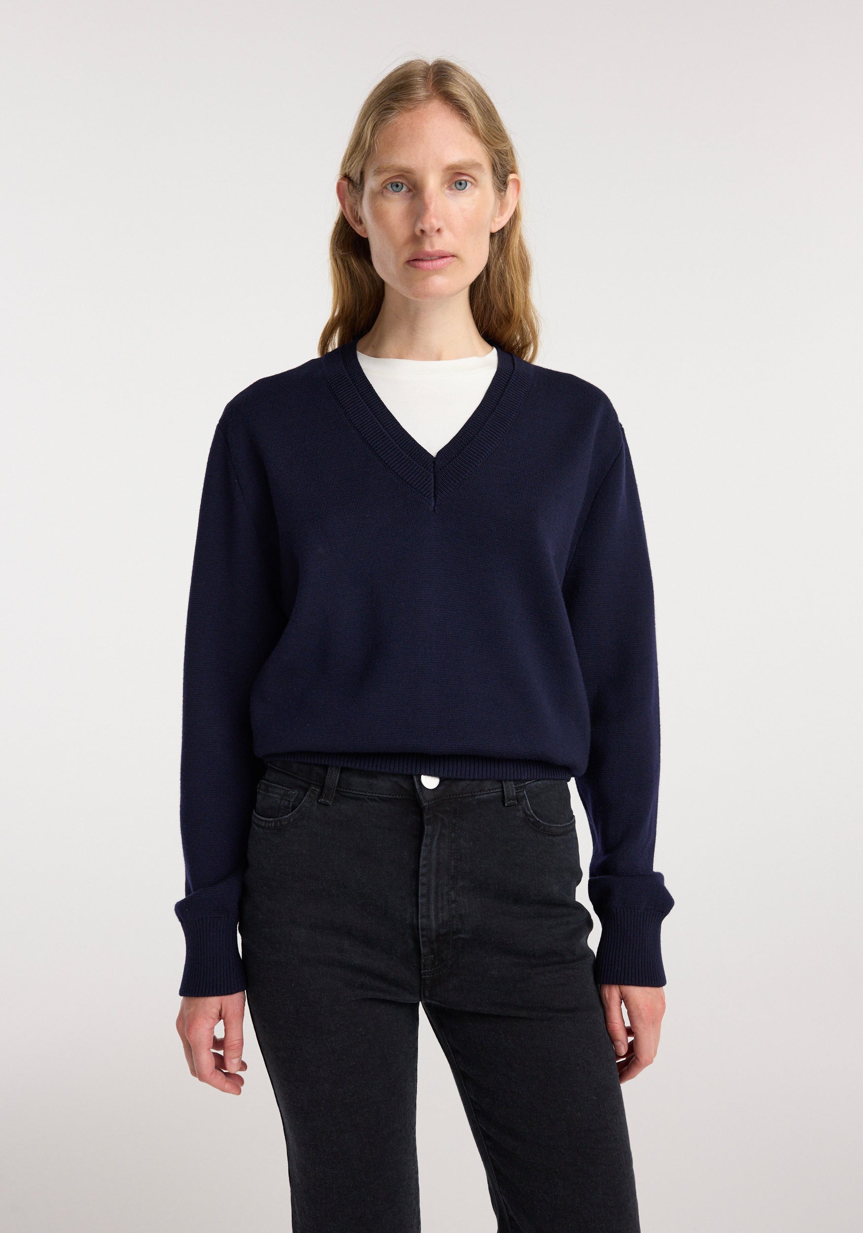 Double v-neck jumper | navy