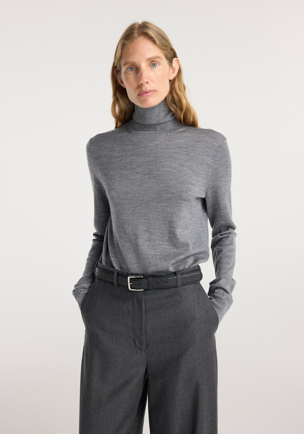 Fine knitted wool turtleneck | mid grey melange