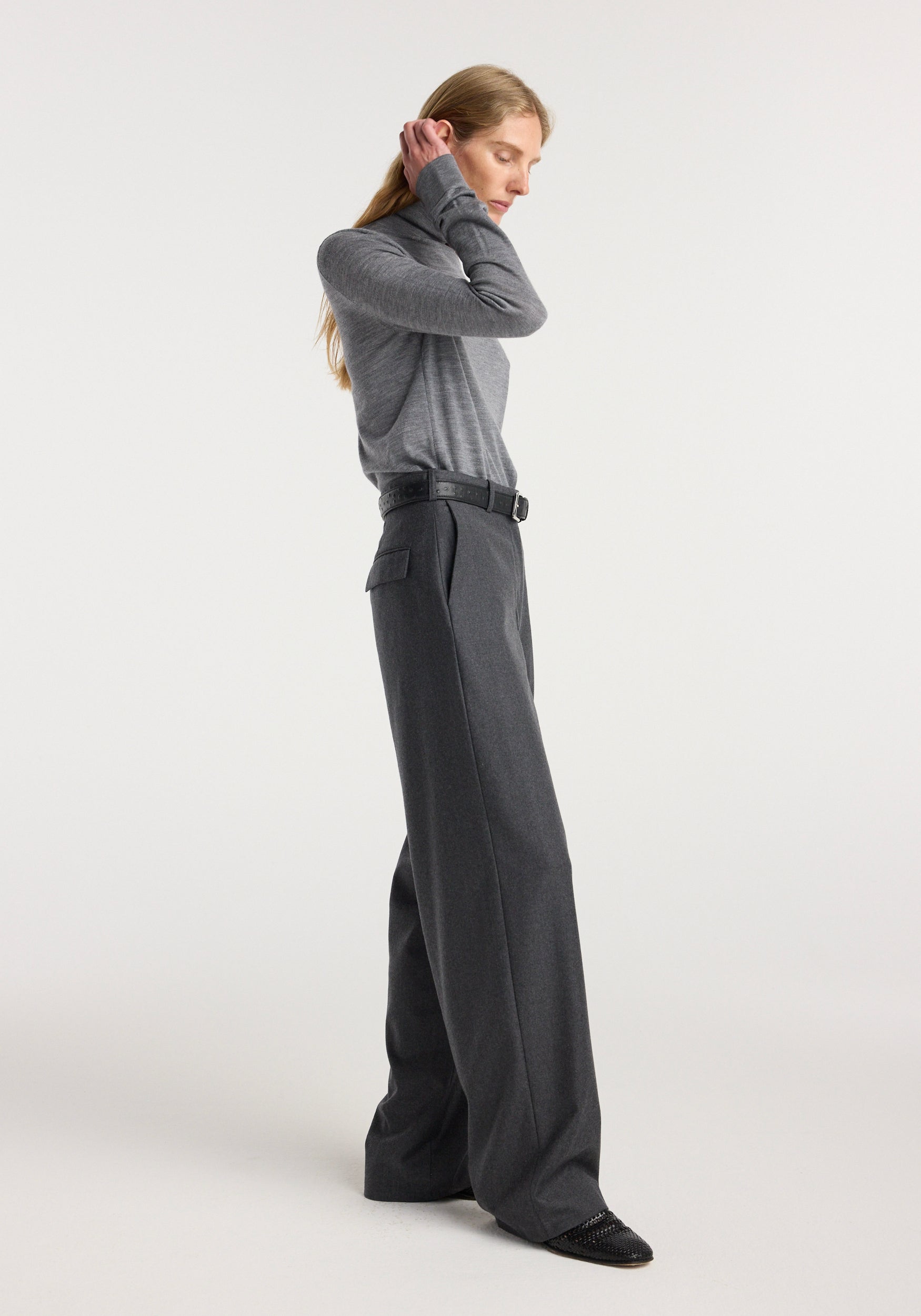 Wide leg trousers | dark grey melange